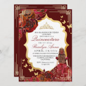 シックレッド金ゴールドバラプリンセスキンセアニラ 招待状 (正面/裏面)