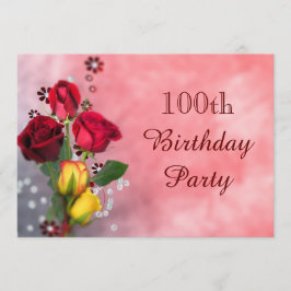 シックレッド&イエローローズ100th誕生日 招待状