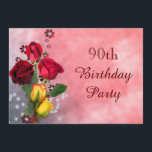 シックレッド&イエローローズ90th誕生日 招待状<br><div class="desc">スタイリッシュカスタム90バースデーパーティ招待状 スタイリッシュ華パーソナライズされたやかパーソナライズされたな90歳の誕生日パーティーのお祝い招待状赤いバラの半開きが3本、黄色いバラの花束が2本、ピンク色の背景に華やかなビーズと花の絵が印刷されかわいらしてぼやけいる。 これらのシッファンシークで洗練されたモダンフローラ誕生会の招待状は、両面印刷が可能で、春や夏のイベントに特に適していますが、どの季節でも使用できます。 このトレンディー、おしゃれ、コンテンポラリー高級でロマンチックな招待状は、女性の誕生日パーティーに最適な招待状です。 おもし客様の製品に関するご協力が必要です連絡。お客様のおカスタマイズ店を通じて、お客様のお客様に対して、</div>