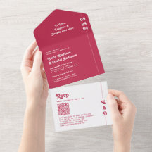 シックレトロはっきりしたホットピンクモノグラムQRコード結婚ズ