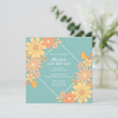 シックレトロオレンジピーチフローラグリーン60th誕生日 招待状 (スタンド正面)