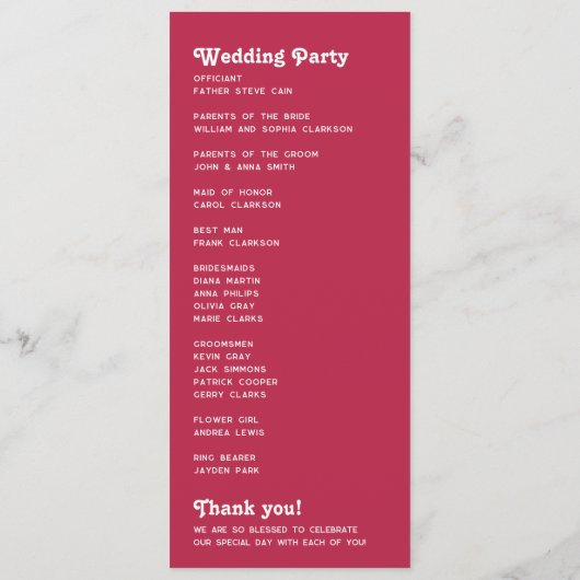 シックレトロサマーピンクモノグラム結婚式 プログラム (裏面)