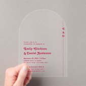 シックレトロサマーブライトホットピンクモノグラム結婚ズ アクリル招待状 (インサイチュ (ポータブル))