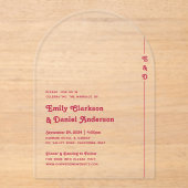 シックレトロサマーブライトホットピンクモノグラム結婚ズ アクリル招待状 (正面)