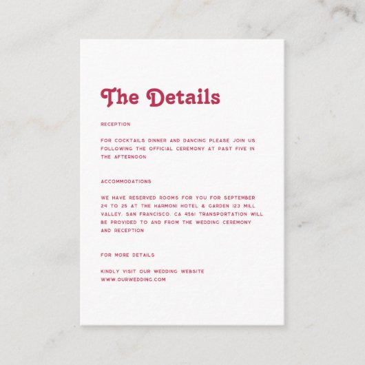 シックレトロサマーブライトホットピンク結婚ズ詳細 エンクロージャーカード (正面)