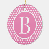 シックレトロピンクイニシャル水玉模様 セラミックオーナメント (左)