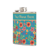 シックレトロフローラプリントオンティール（緑がかった色）カスタムスキットル フラスク (左)