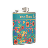 シックレトロフローラプリントオンティール（緑がかった色）カスタムスキットル フラスク (右)