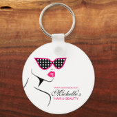 シックレトロブラックピンク水玉模様サングラス美しい キーホルダー (正面)