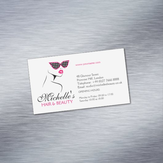 シックレトロブラックピンク水玉模様サングラス美しい マグネット名刺 (インサイチュ)