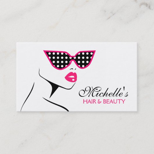 シックレトロブラックピンク水玉模様サングラス美しい 名刺 (正面)