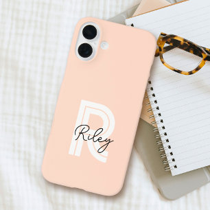 シックレトロモノグラムスクリプト赤面ピンクキュートトレンディー iPhone 16 PLUSケース