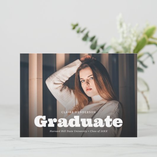 シックレトロヴィンテージスタイルフォトコラージュ卒業 案内状 (スタンド正面)