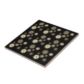 シックレトロ70s抽象芸術デイジーフラワーズプリントブラック タイル (側面)