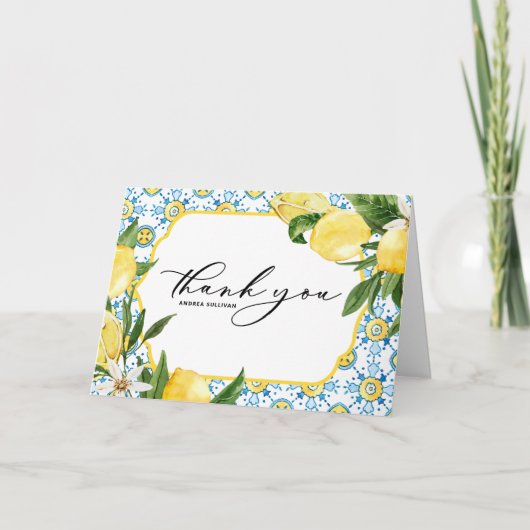 シックレモンと花の地中海の卒業 サンキューカード (正面)