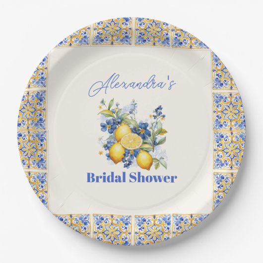 シックレモンサマー地中海のブライダルシャワー ペーパープレート (正面)
