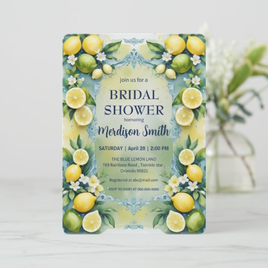 シックレモンサマー地中海のブライダルシャワー 招待状 (スタンド正面)