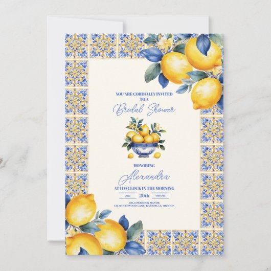 シックレモンサマー地中海のブライダルシャワー 招待状 (正面)