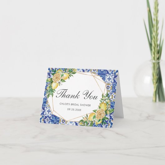 シックレモン地中海のブライダルベビーシャワー サンキューカード (正面)