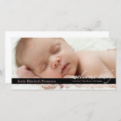 シックレースベビー誕生発表 | ピンクフォトカード 案内状 (正面/裏面)