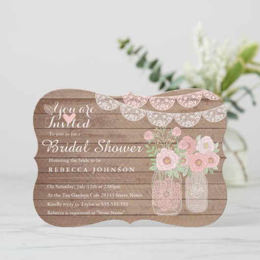 シックレースメイスンジャー&ウッドブライダルシャワー招待状 招待状 (スタンド正面)