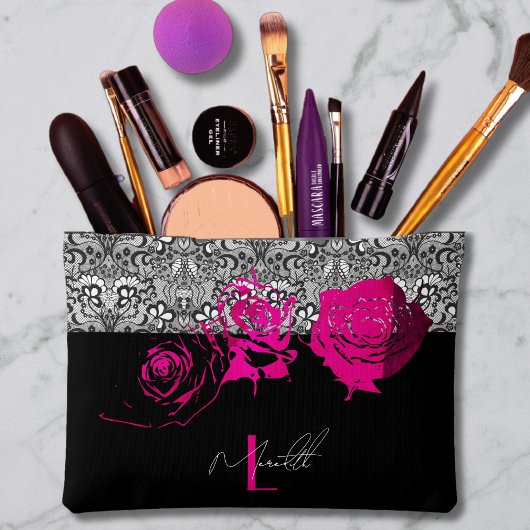 シックレース&バラ パーソナライズされた アクセサリーポーチ