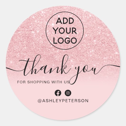 シックロゴピンクグリッターを注文ありがとうグラデーション ラウンドシール (正面)