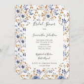シックロマンティックブルーホワイトフローラブライダルシャワー 招待状 (正面/裏面)