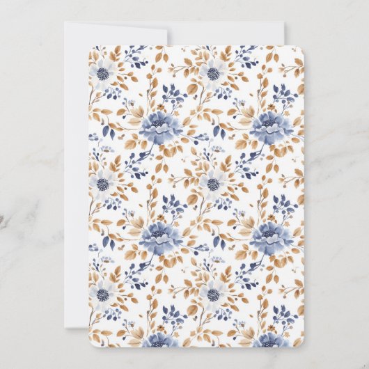 シックロマンティックブルーホワイトフローラブライダルシャワー 招待状 (裏面)