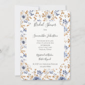 シックロマンティックブルーホワイトフローラブライダルシャワー 招待状 (正面)