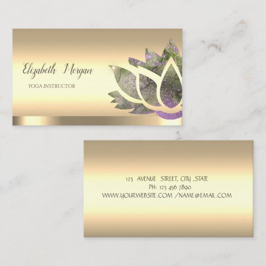 シックロータスフラワー金ゴールドヨガインストラクター 名刺 (正面/裏面)