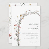 シックワイルドフラワーアーミニマルチシンプルングモダン結婚ーズ 招待状 (正面/裏面)