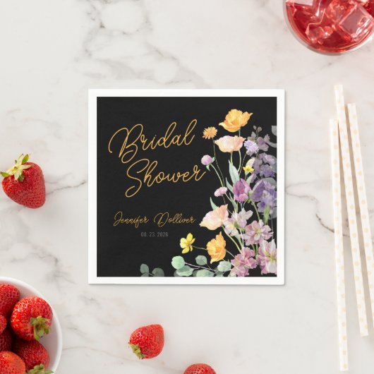 シックワイルドフラワースクリプトブライダルシャワー スタンダードカクテルナプキン (インサイチュ)