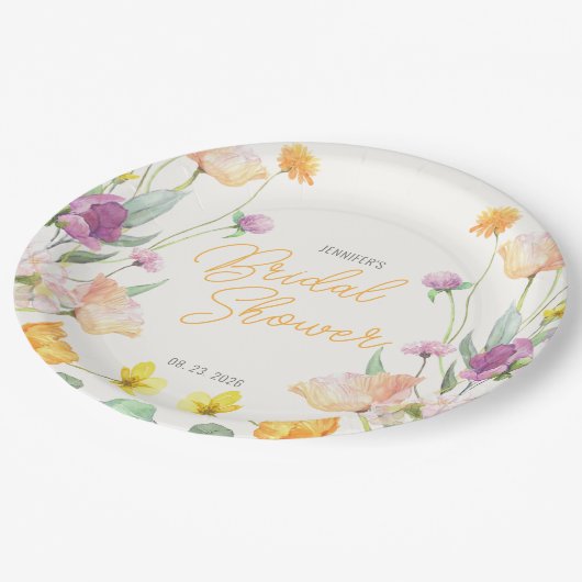 シックワイルドフラワースクリプトブライダルシャワー ペーパープレート (アングル)
