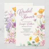 シックワイルドフラワースクリプトブライダルシャワー 招待状 (正面/裏面)