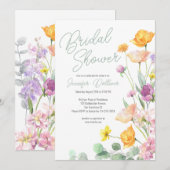 シックワイルドフラワースクリプトブライダルシャワー 招待状 (正面/裏面)