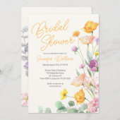シックワイルドフラワースクリプトブライダルシャワー 招待状 (正面/裏面)