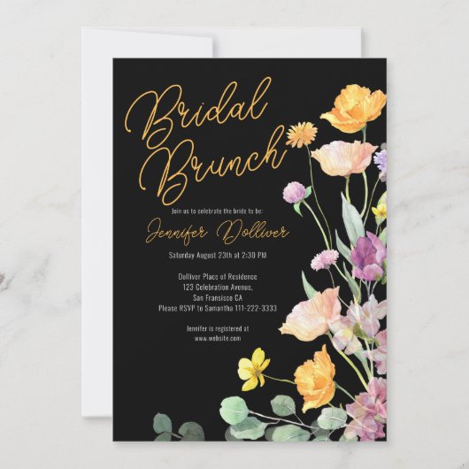 シックワイルドフラワースクリプトブライダルブランチ招待状 招待状 (正面)