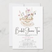 シックワイルドフラワーズティーパーティーブライダルシャワー 招待状 (正面)