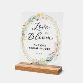 シックワイルドフラワーズブライダルシャワーへようこそ アクリルサイン (傾斜)