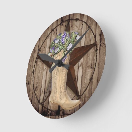 シックワイルドフラワーテキサス州スターウエスタンカントリー女性のカーボーイ ラウンド壁時計 (傾斜)