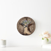 シックワイルドフラワーテキサス州スターウエスタンカントリー女性のカーボーイ ラウンド壁時計 (ホーム)