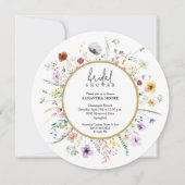 シックワイルドフラワーブライダルシャワーラウンド 招待状 (正面)