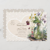 シックワイルドフラワーメイソンジャー赤面ブライダルシャワー 招待状 (正面/裏面)