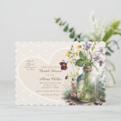 シックワイルドフラワーメイソンジャー赤面ブライダルシャワー 招待状 (スタンド正面)