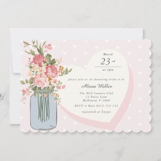 シックワイルドフラワーメイソンジャー赤面ブライダルシャワー 招待状 (正面)
