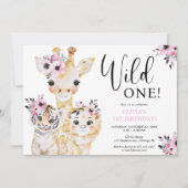 シックワイルドワンサファリガールズ1st誕生日パーティー 招待状 (正面)