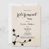 シックヴィンテージアイボリーブラックフローラリタイアメントパーティー 招待状 (正面)