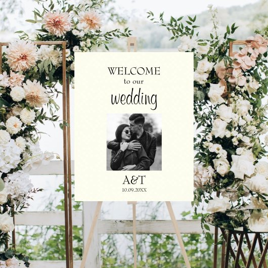 シックヴィンテージアイボリー結婚写真の歓迎サイン ポスター