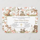 シックヴィンテージウッドランドアニマルズバプテスマ《キリスト教》洗礼式や命名式 招待状 (正面/裏面)